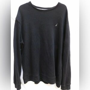 Nautica Black Men's Crewneck, Long Sleeve Tee with Embroidered Logo Size XXL